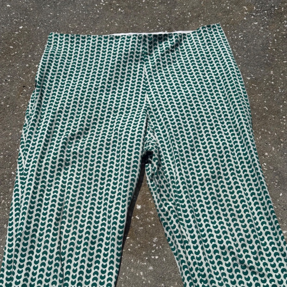 Bold Geometric Print Ankle Pants Preppy Women Travel 12 Green White - Picture 2 of 5